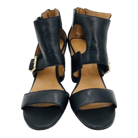 TOMMY HILFIGER Black and Gold Wide T-Strap Buckle Up Leather Shoes size 7.5 - Picture 6 of 13